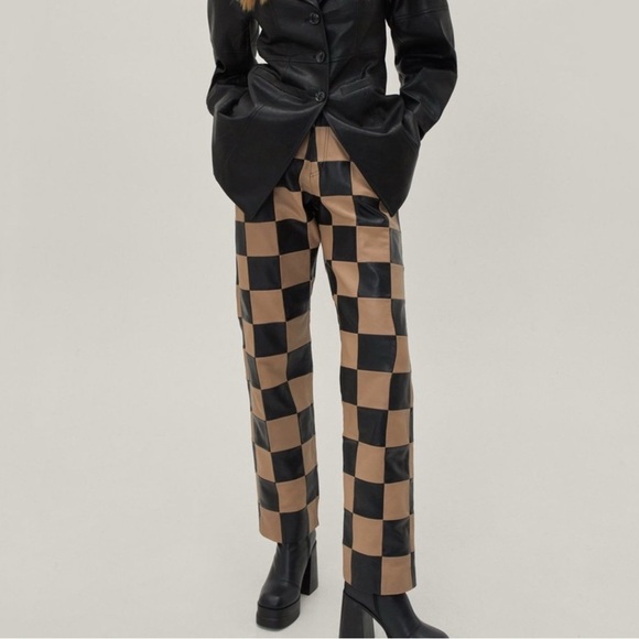 Nasty Gal Pants - Nasty Gal Checkerboard High Waisted Genuine Leather Pants - Size 0
